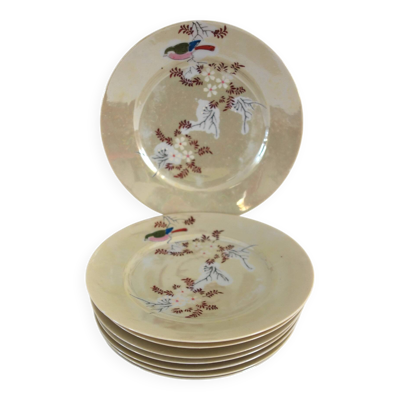 8 assiettes à dessert chinoises nacrées vintage