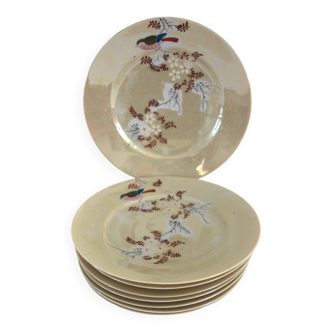 8 assiettes à dessert chinoises nacrées vintage