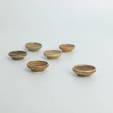 Small collection bowls in brown stoneware by Gunnar Borg, Set of 6, Mid-Century Modern.