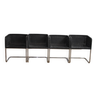 4 chaises de jardin en fil noir structure acier 1970 allemagne