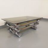 Vintage Space Age rectangular coffee table by Paul Mayen in smoked glass and chrome metal from the 70s