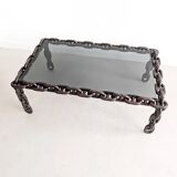Table basse brutaliste à maillons de chaîne des années 1970
