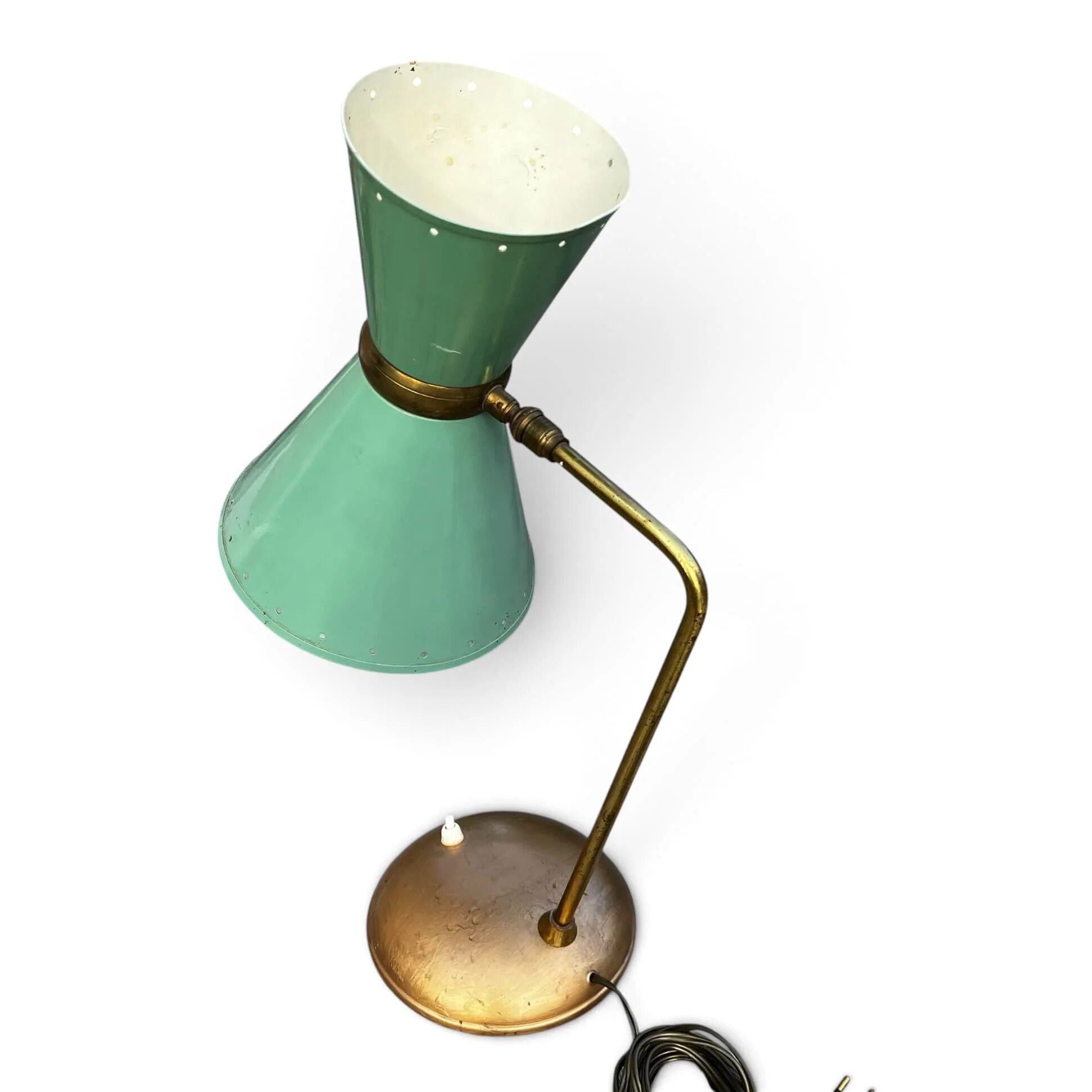 Vintage 1950s Diabolo desk lamp – celadon green & brass