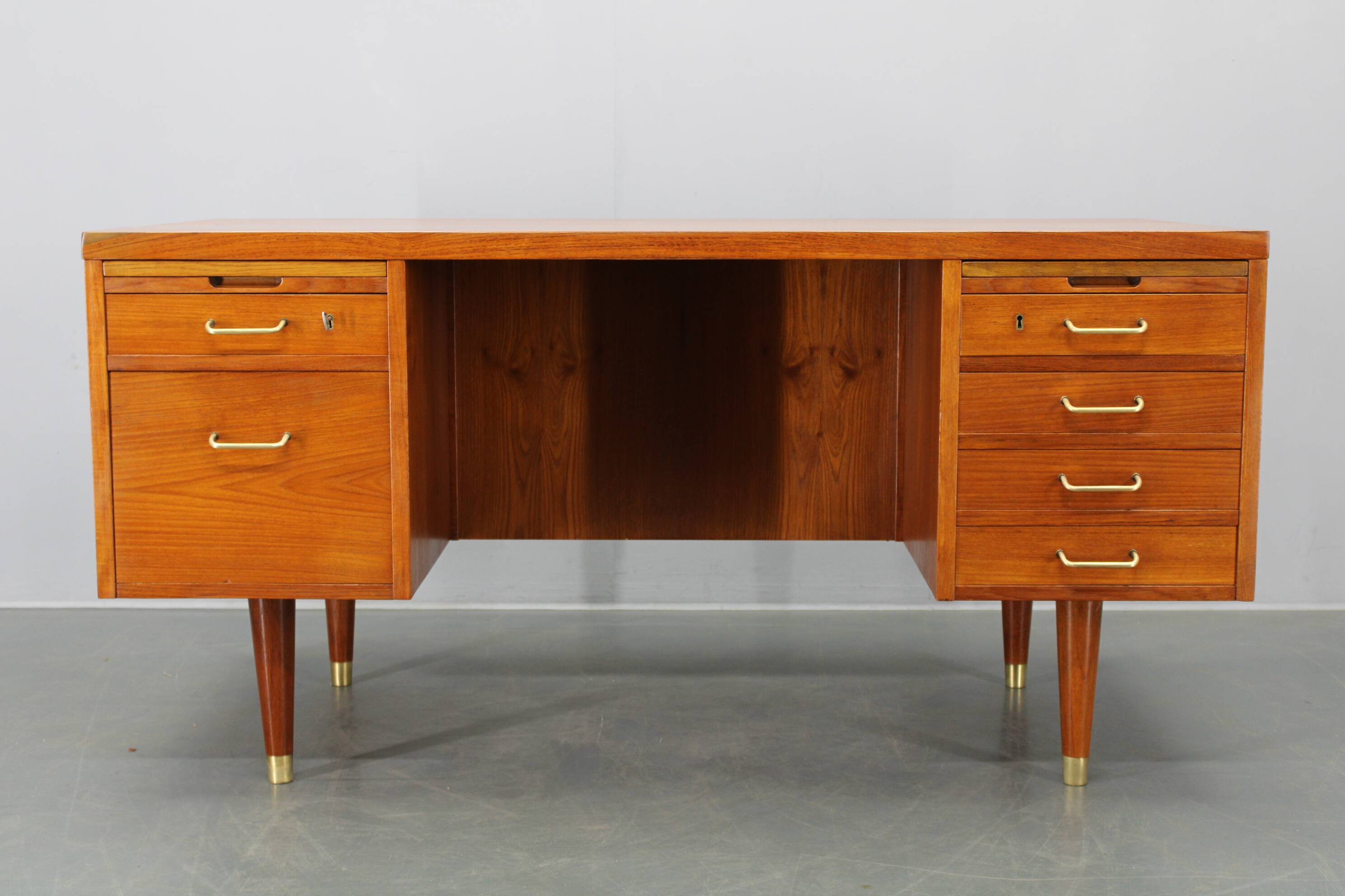 Mid-century Danish teak writing desk with brass details, 1960s