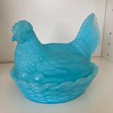 Candy hen in turquoise opaline