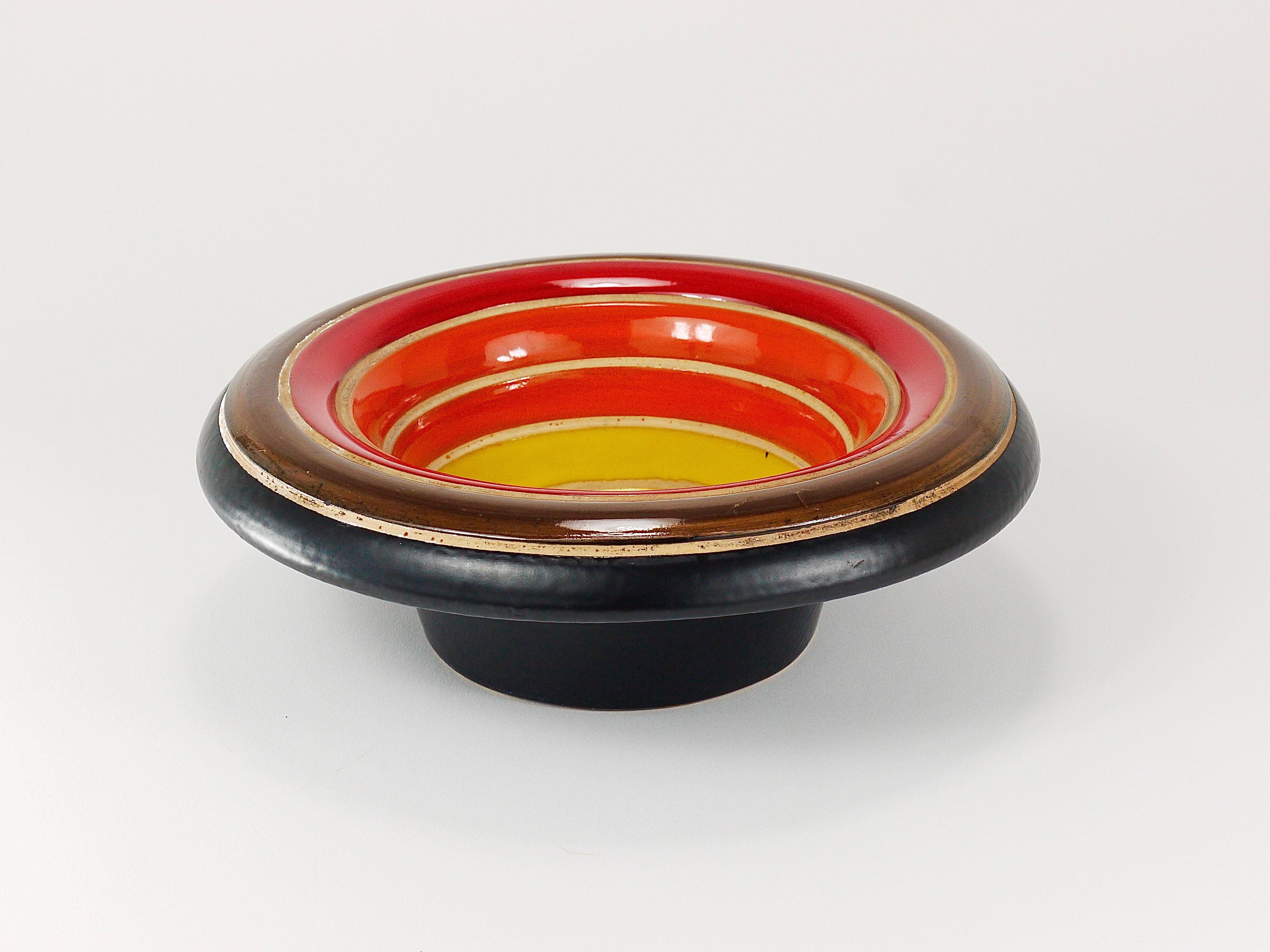 Coupe centre en céramique rayée Aldo Londi Bitossi des années 1960, Italie, style milieu du siècle