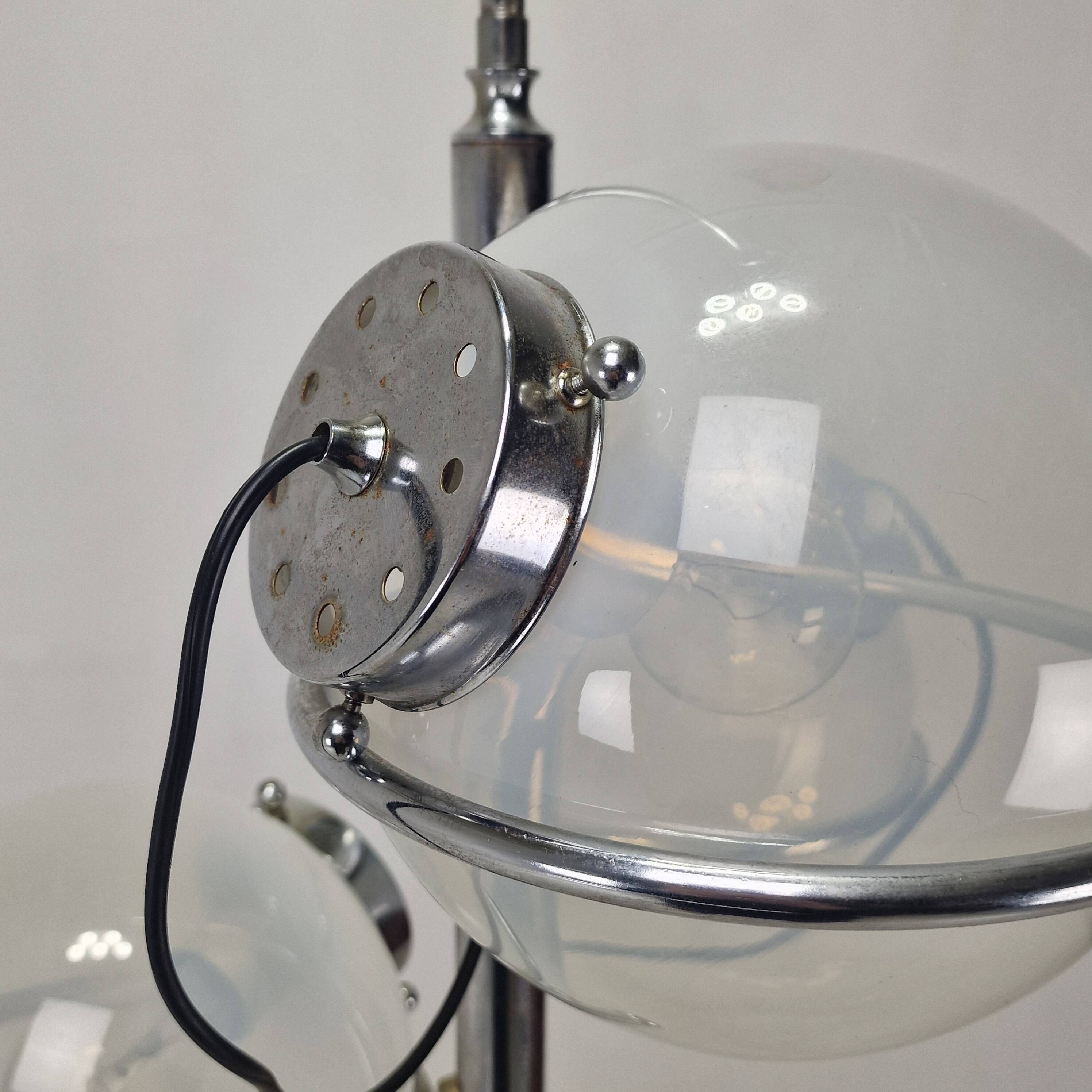 Italian Chrome Lamp with Three Opaline Glass Globes – 1970s