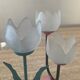 Duo of vintage metal and glass candlesticks