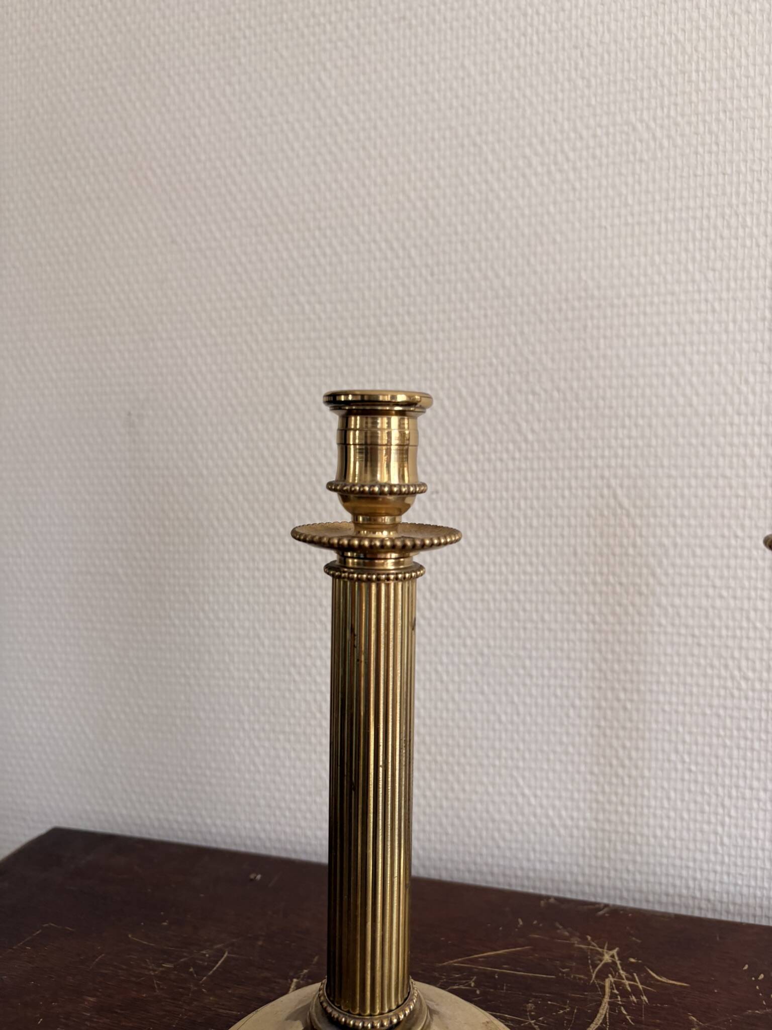 Antique Pair of Gilded Brass Candle Holders Empire Column Louis XVI Villedieu