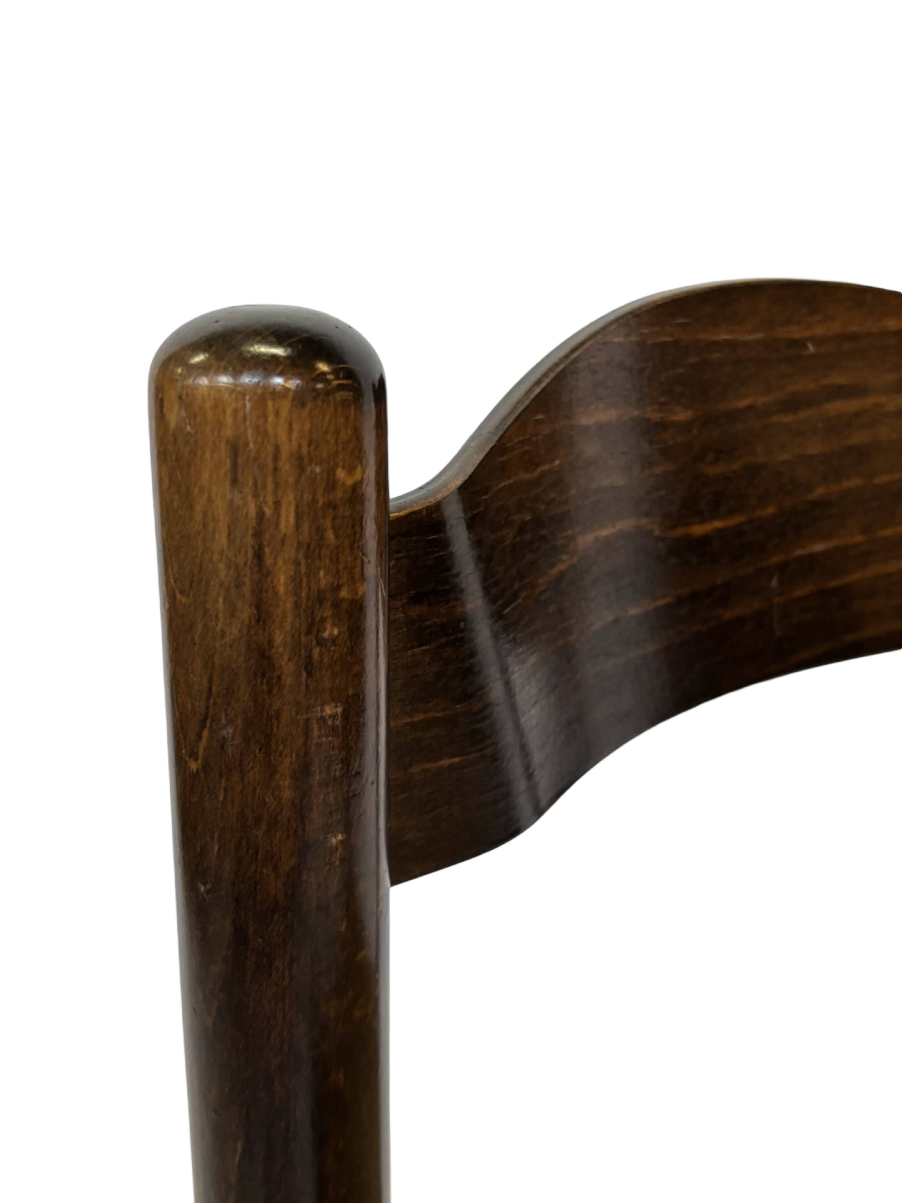 Set of 4 dark brown wooden chairs 70s minimalist design