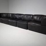 Canapé modulable De Sede DS-15 en cuir de buffle noir d'origine, années 1970