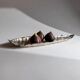 Large vintage bowl in the shape of a leaf in silver metal with gold details - Mid-Century design Italy 1970s
