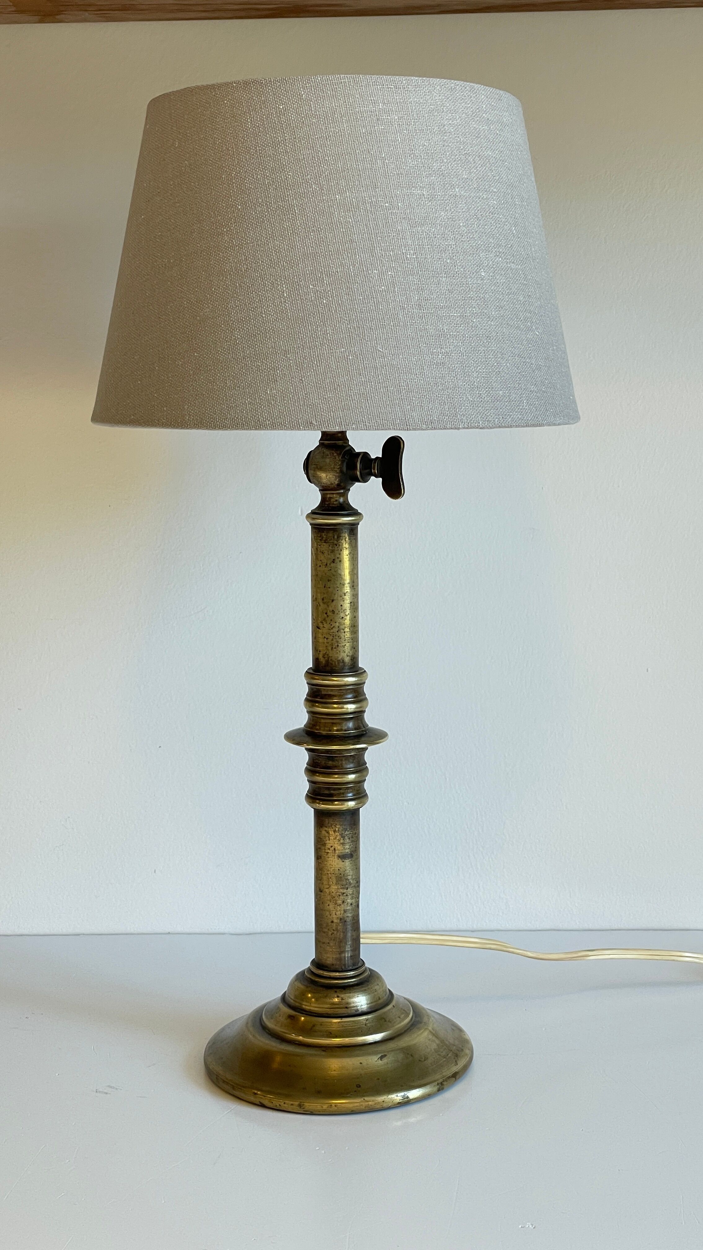 Solid brass lamp and vintage fabric