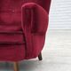 1960s, Danish armchair, cherry-red furniture velour, beech wood legs.