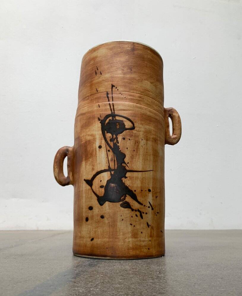 Brutalist mid-century studio pottery vase from La Poterie De La Colombe, 1960s.