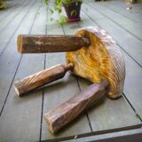 Pair of brutalist tripod stools in grayed pine. France, 1950s