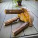 Pair of brutalist tripod stools in grayed pine. France, 1950s