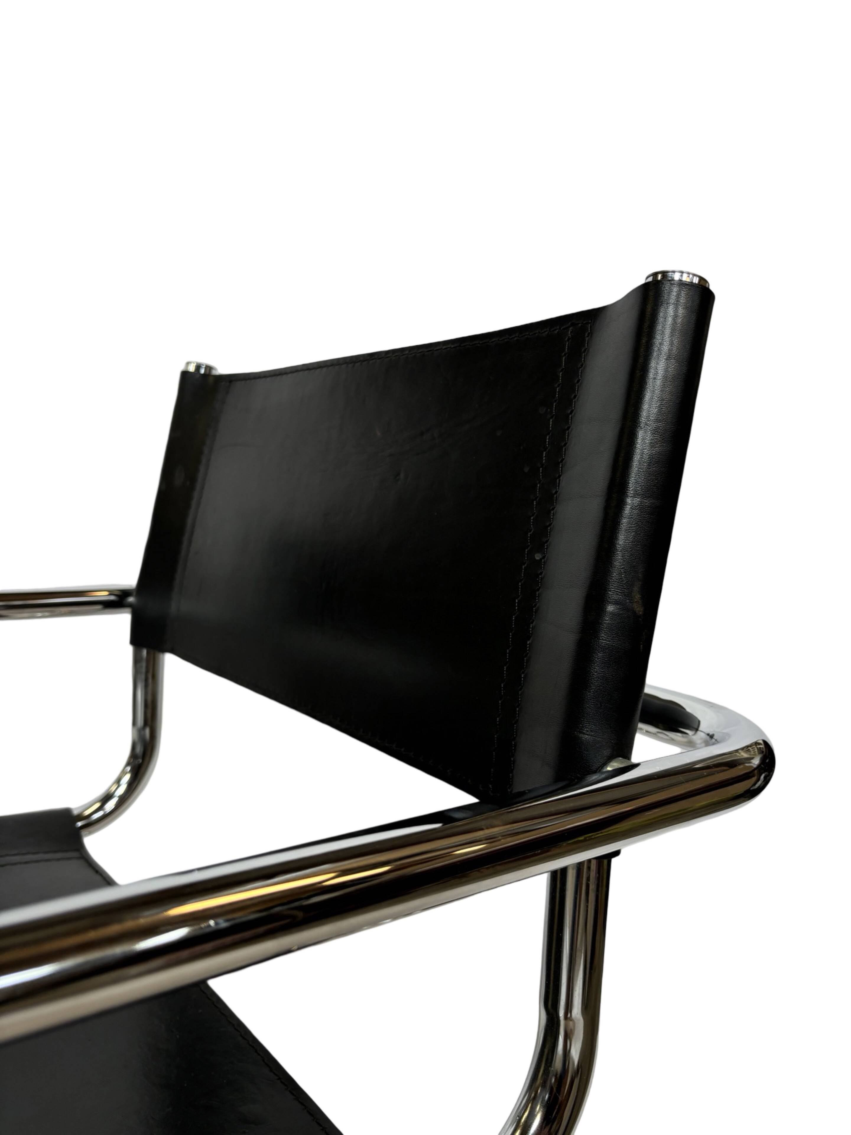 Ensemble vintage de 6 chaises à structure tubulaire Mart Stam design cuir