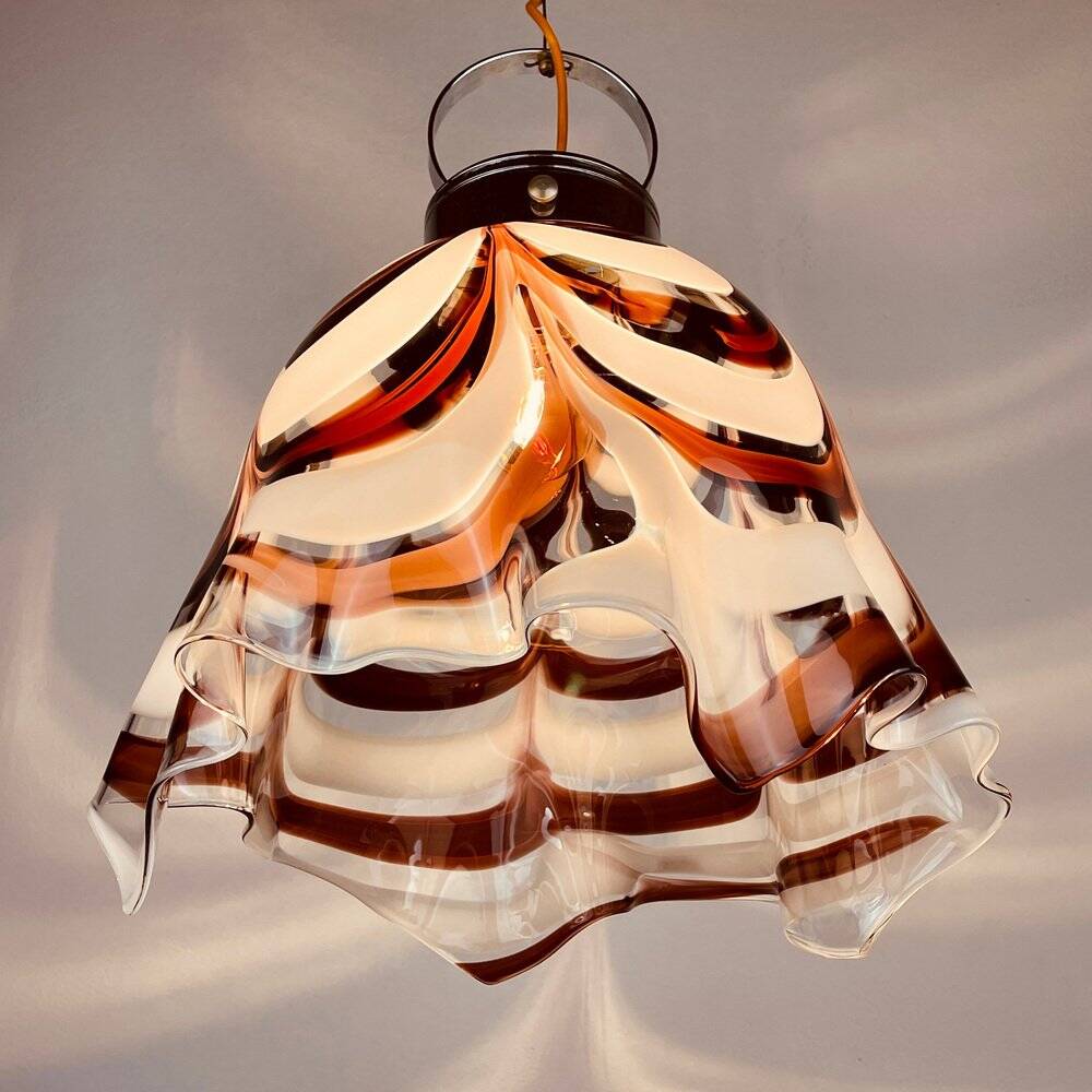 Brown Murano glass Fazzoletto pendant by AV Mazzega, Italy, 1970s