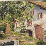 Oil on panel View of a villa in the South of France signed A. Adam circa 19