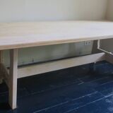 Large farmhouse trestle table in limed oak, 1940s-50s