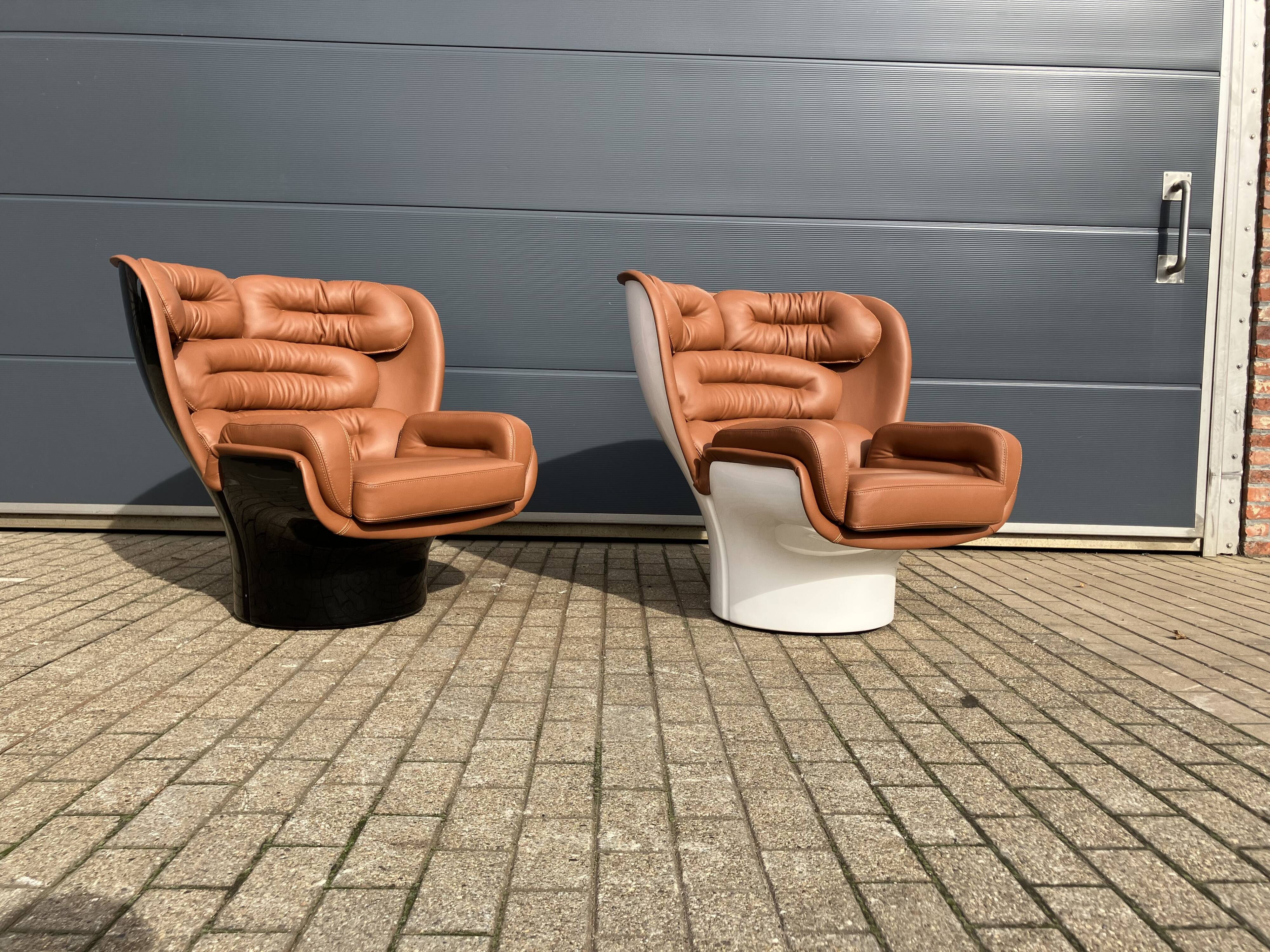 Joe Colombo Elda chair Longhi, Cognac leather in new condition!