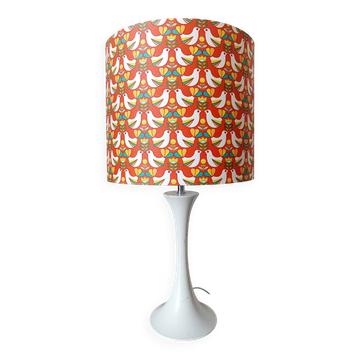 Lampe tulipe, abat-jour oiseaux orange, 1970