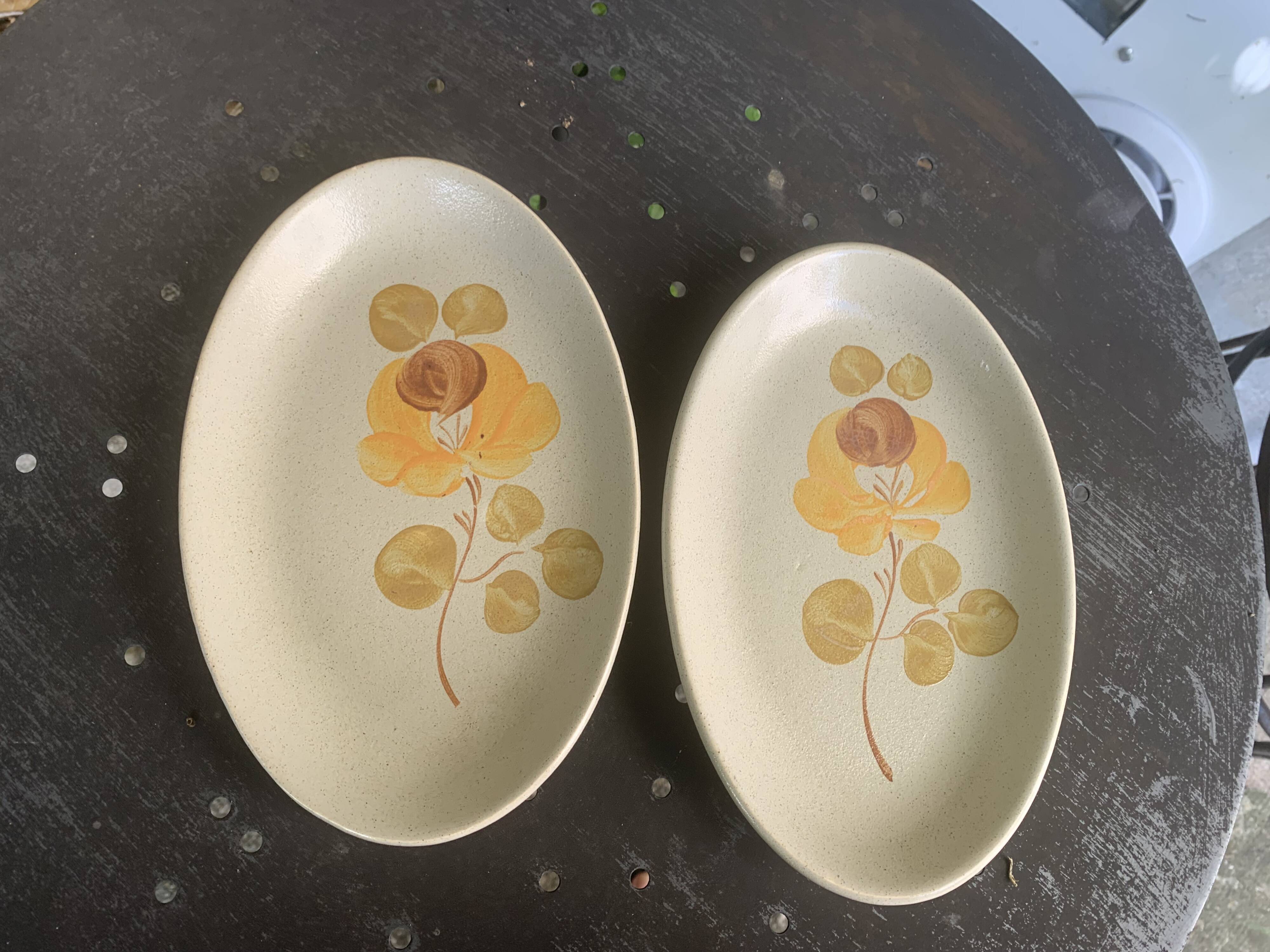 Two Loire ceramic serving dishes 1713 Saint Amand France earthenware, vintage hand painted