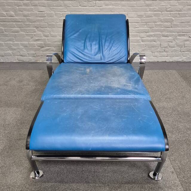 Blue leather lounge chair futuro 3 by massimo iosa ghini for moroso - italy 1980's
