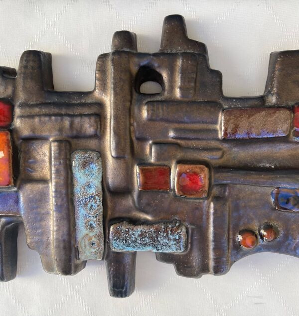 Plaque murale en céramique par F. Sanchez années 60