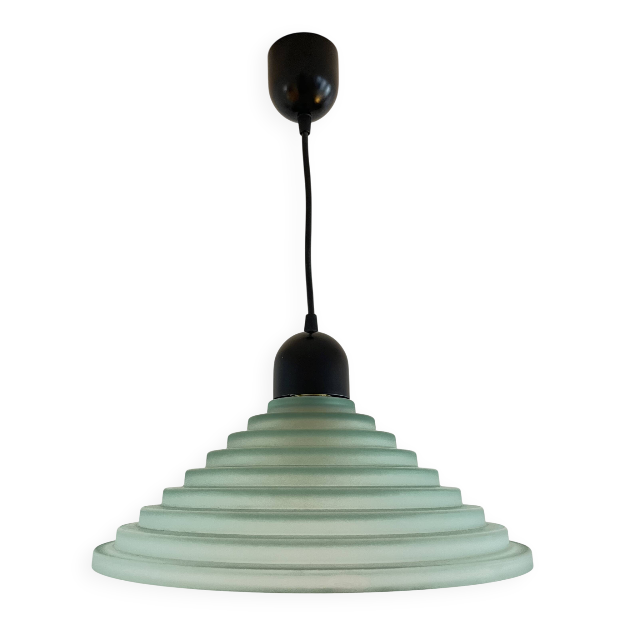 Vintage Aqua Green Honeycomb Glass Ceiling Lamp, 1980s Postmodern lamp