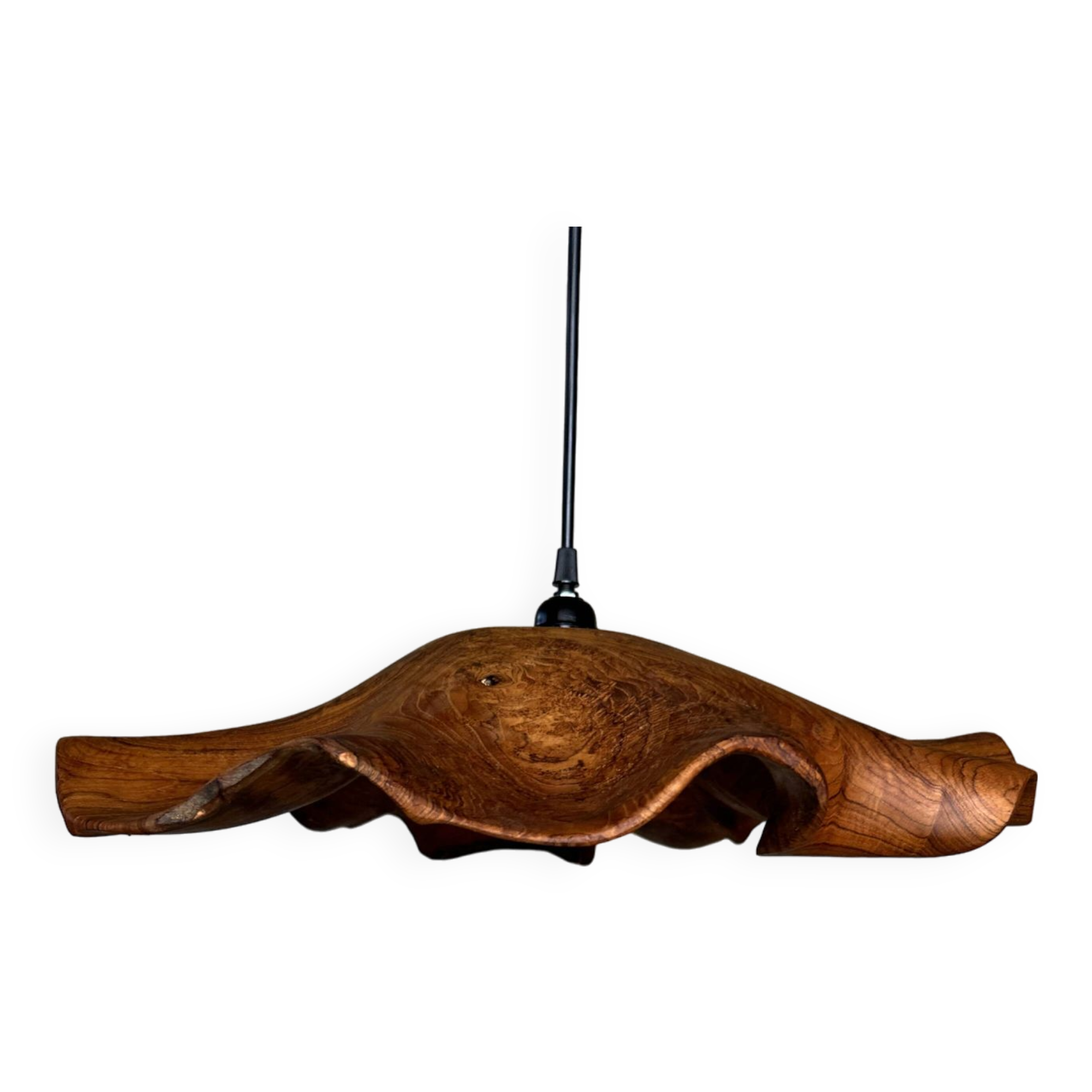Large pendant light in corrugated teak leaf (Large D:60 H:20)