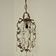 French antique small brass crystal & glass single light cage chandelier 3277