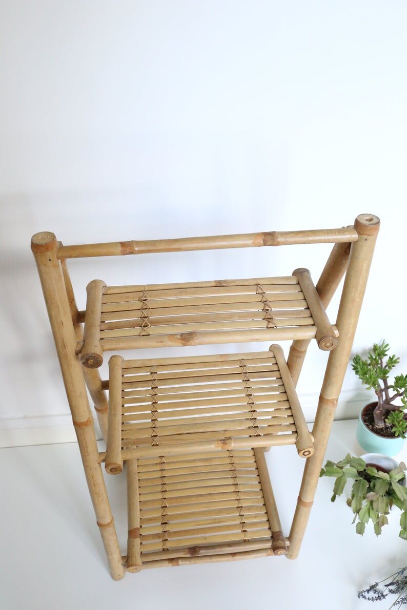 Bamboo shelf, staircase, vintage, plant door, rattan