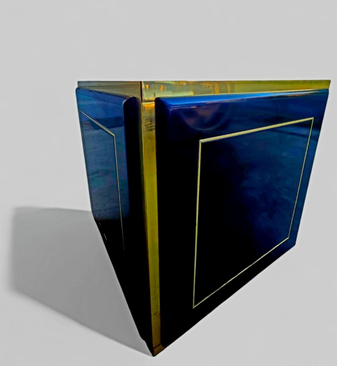 Brass cache-pot & black lacquer – attributed to Claude Mahey – circa 1970