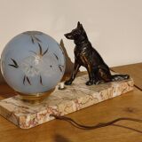 Art deco dog lamp and glass globe
