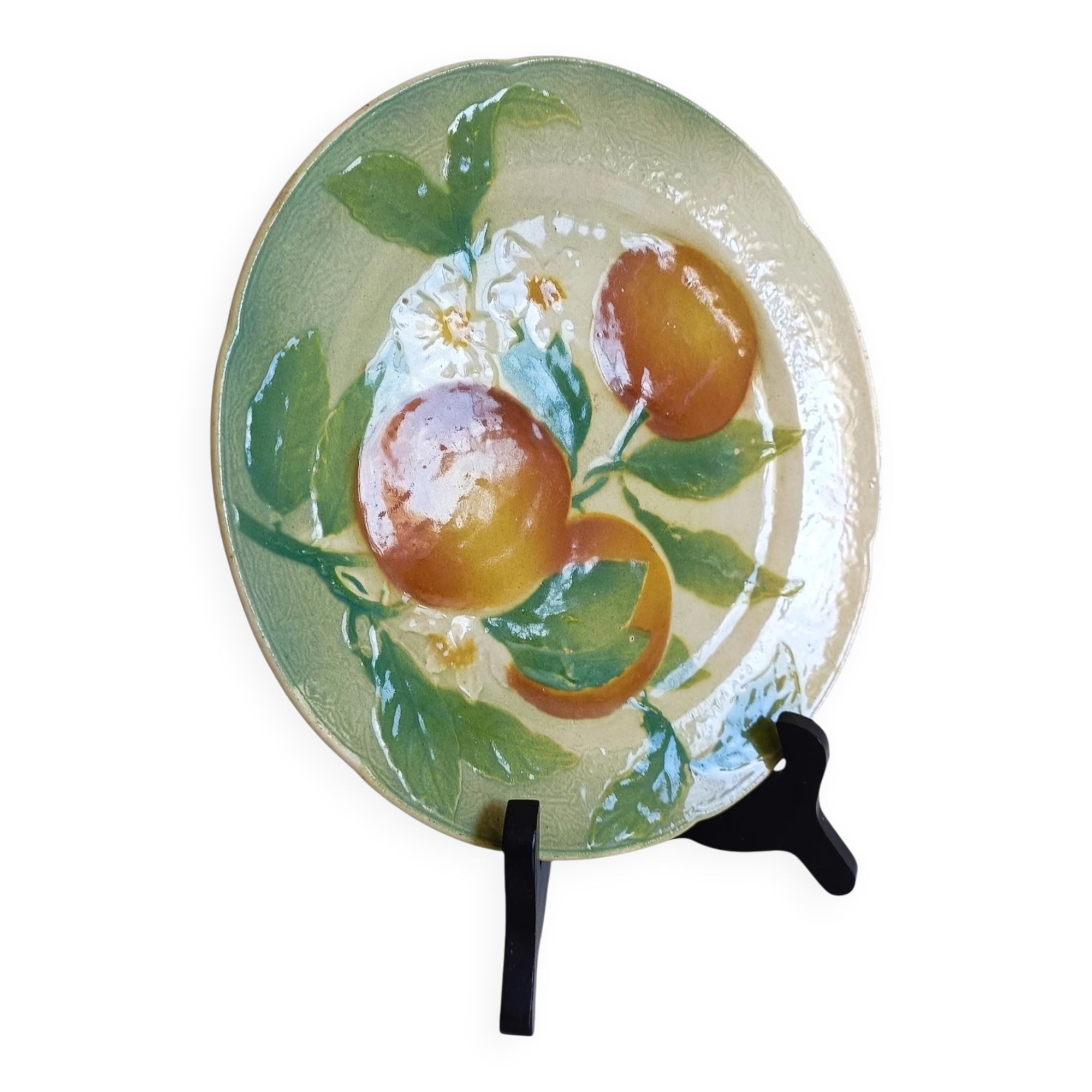 Majolica Oranges Plate by Keller & Guerin Saint Clement, France 1900s