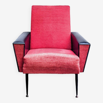 Fauteuil Skaï et tissu, années 60