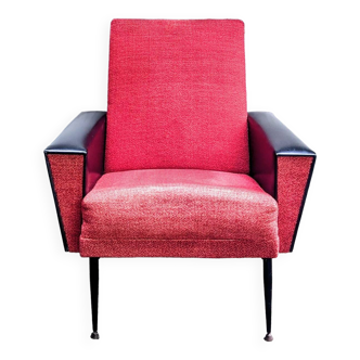 Fauteuil Skaï et tissu, années 60