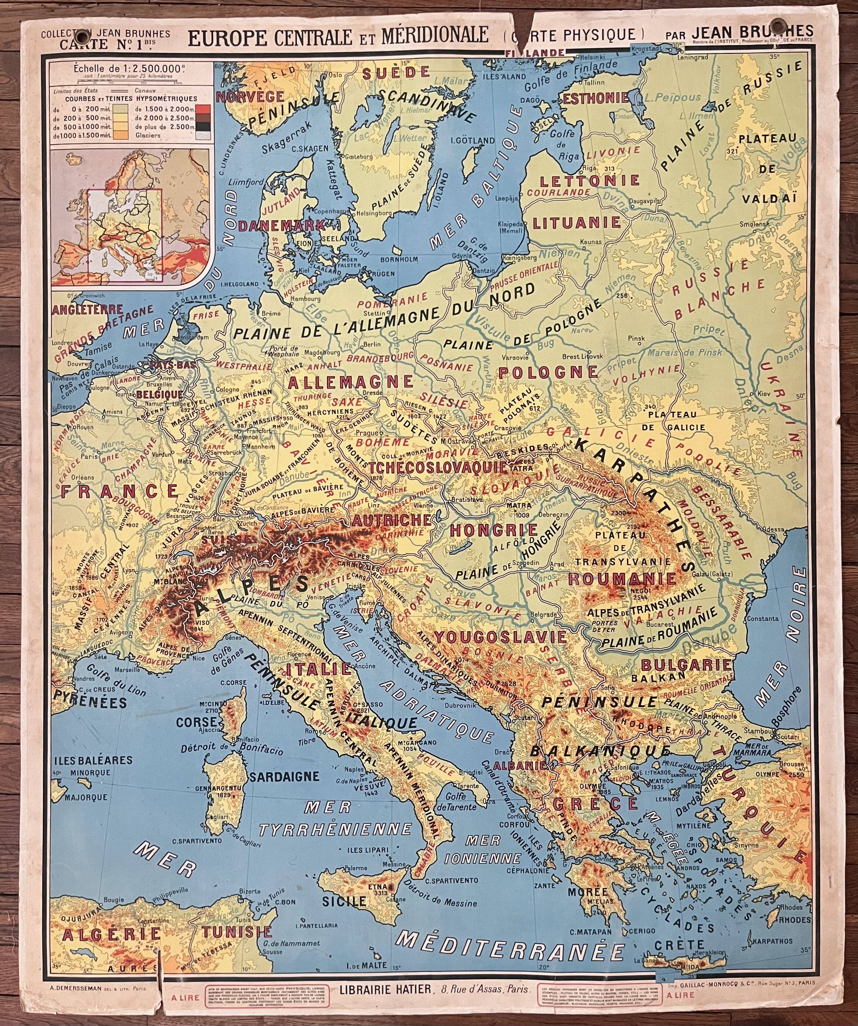 Old school map Hatier Brunhes 1, 1930 - Central Europe
