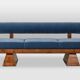 Three-seater bench in light ash and blue mohair velvet. Contemporary.