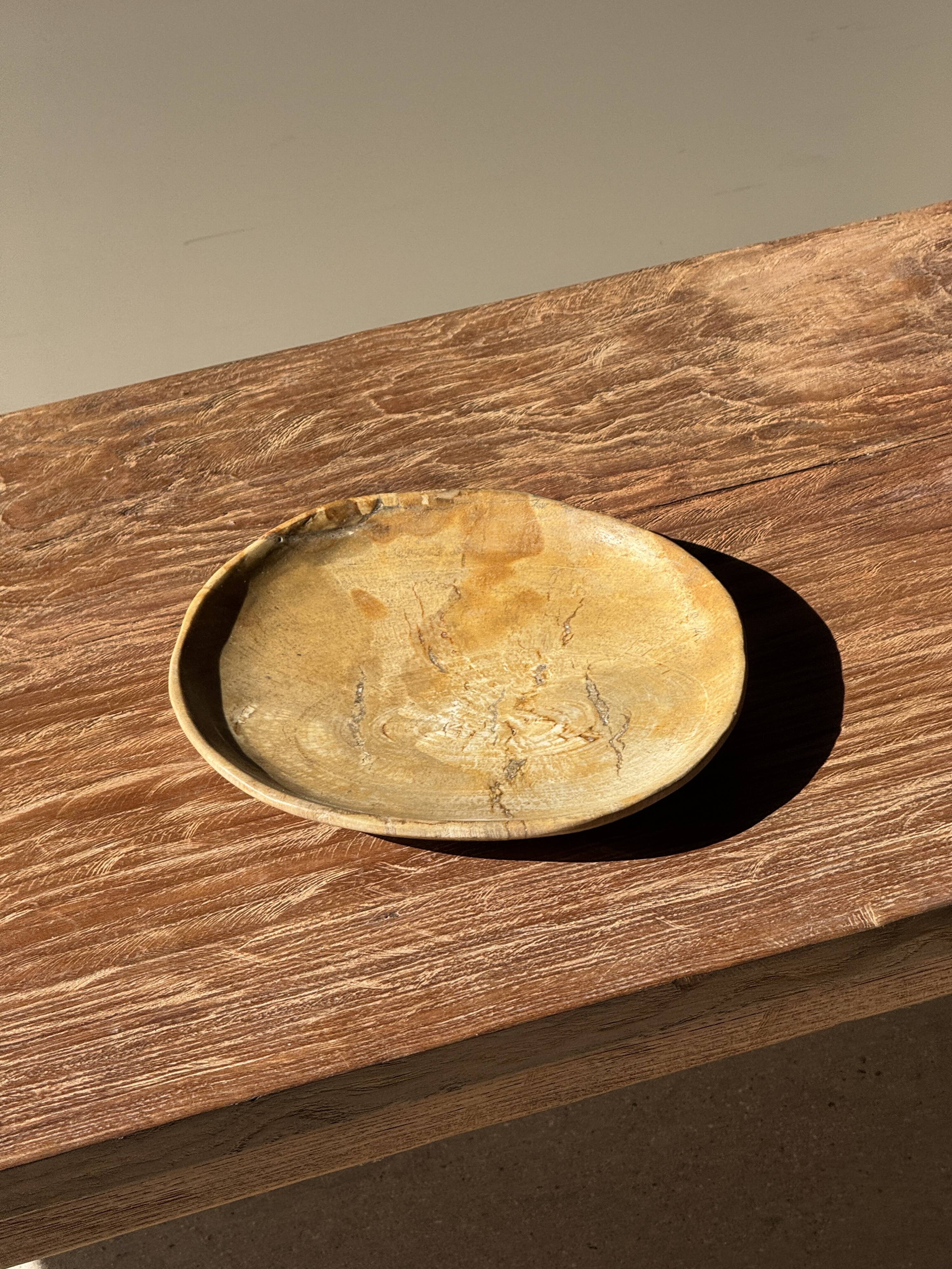 Petit vide poche ou plat en bois pétrifié beige orangé D20,5 -3308