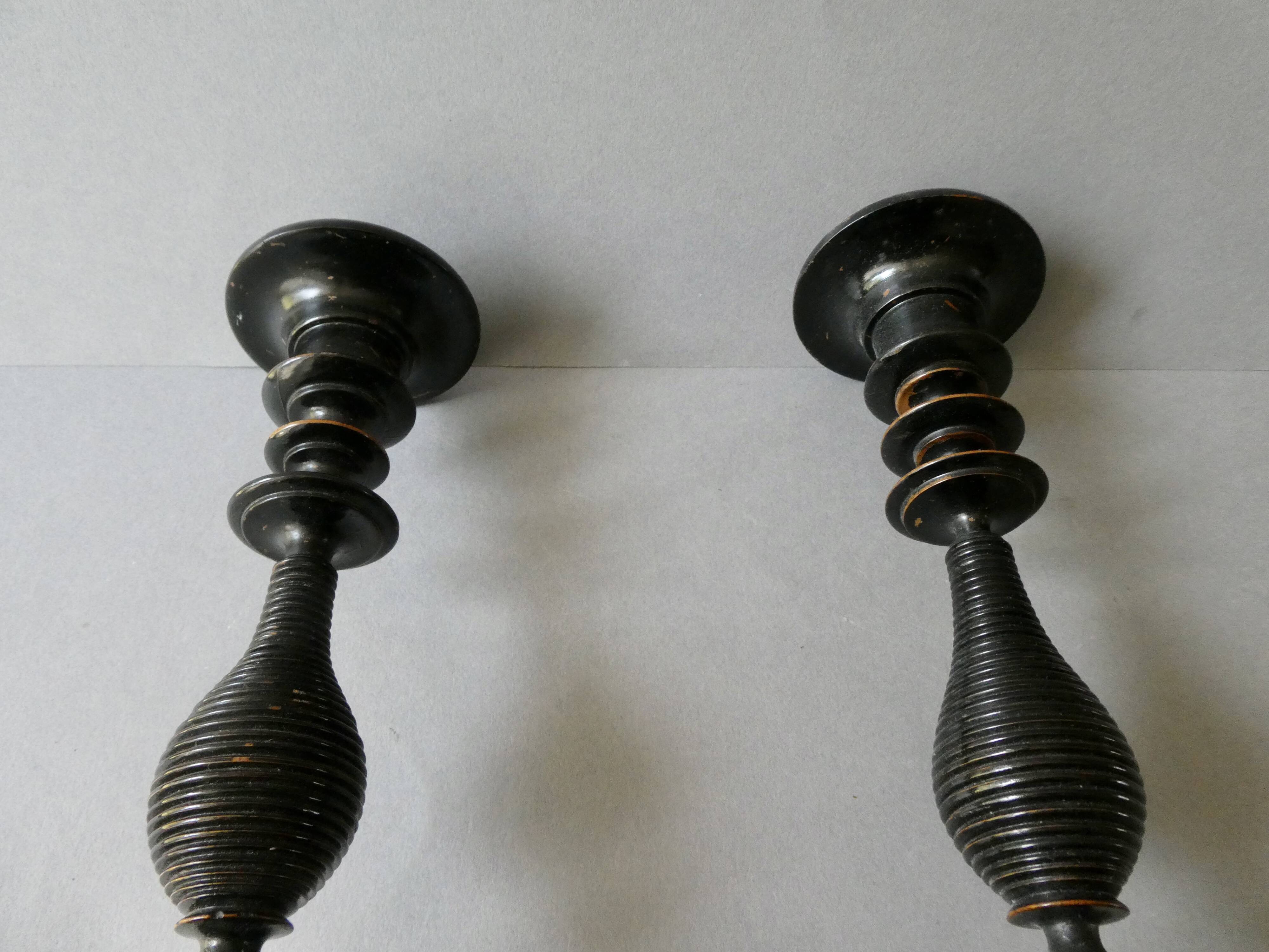 Pair of blackened wood candlesticks, Napoleon III