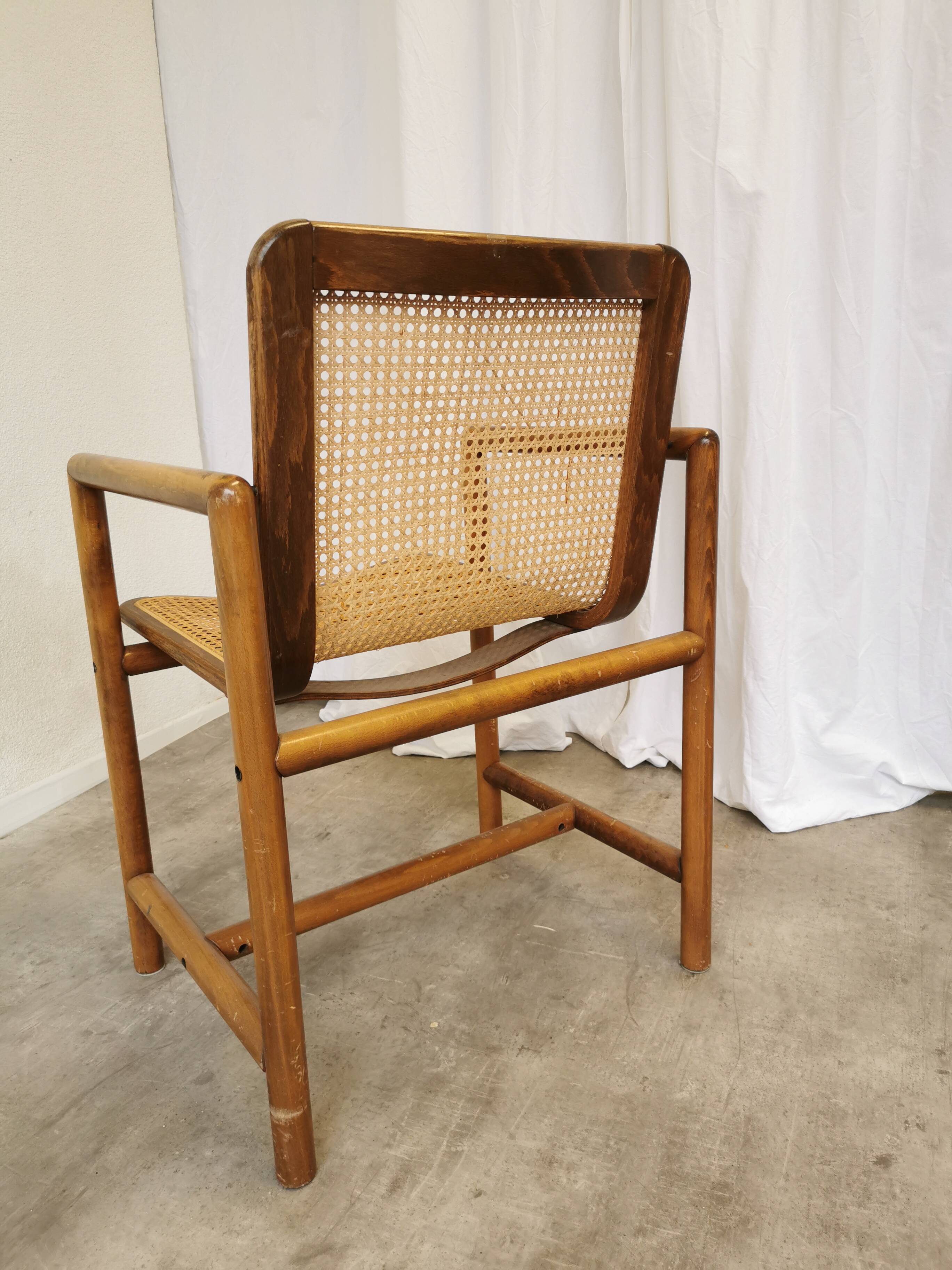 Vintage Wooden Cane Armchair by Branko Ursic: Mid-Century Lounge Chair