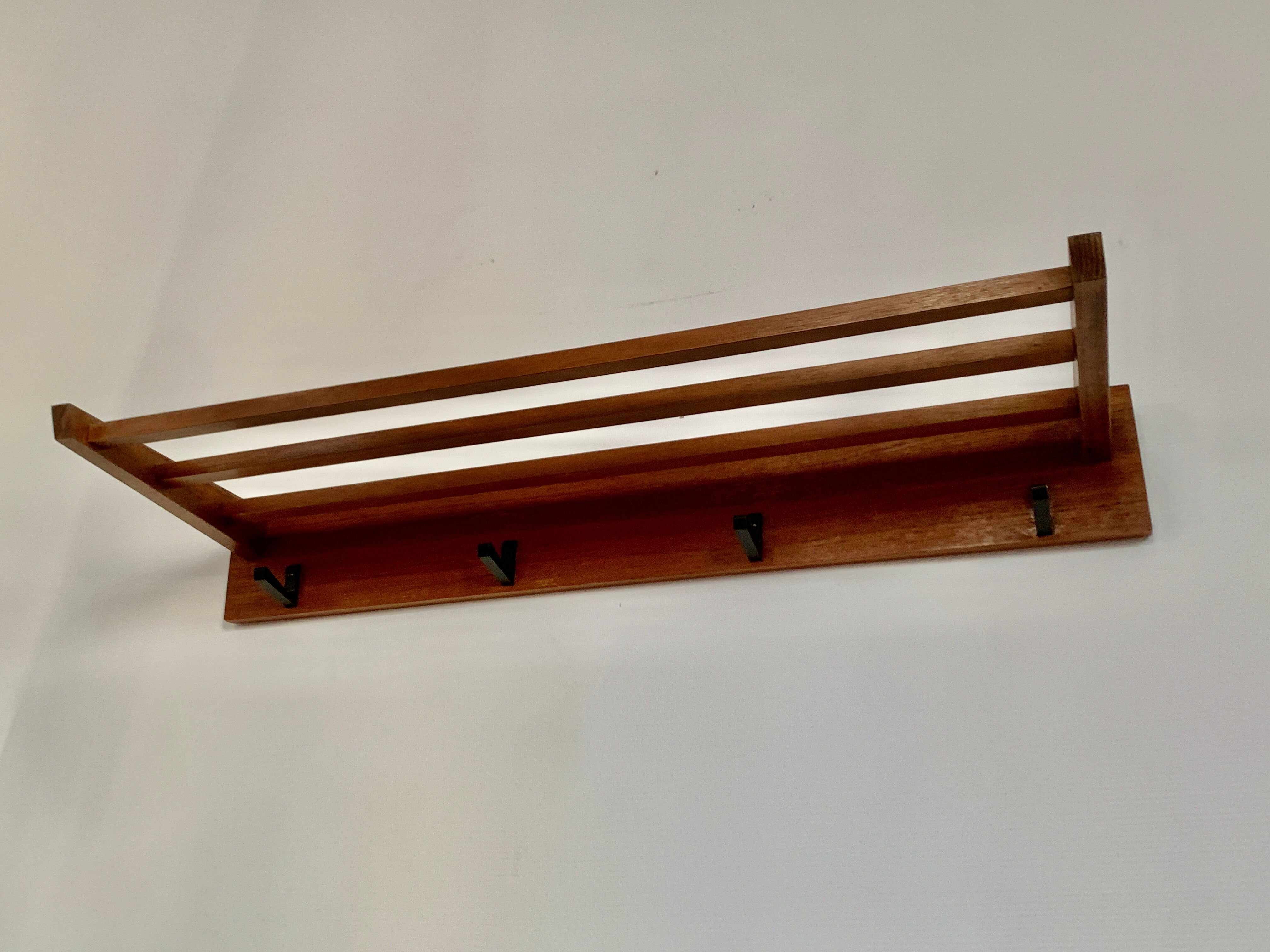 Vintage Scandinavian teak wall coat rack 1960's