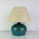 Ceramic green/blue globe lamp, rattan shade, vintage