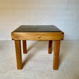 Coffee table in elm and slate by Maison Regain 1970