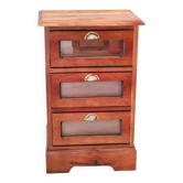 Antique wooden furniture with 3 drawers in a chic flea market style.