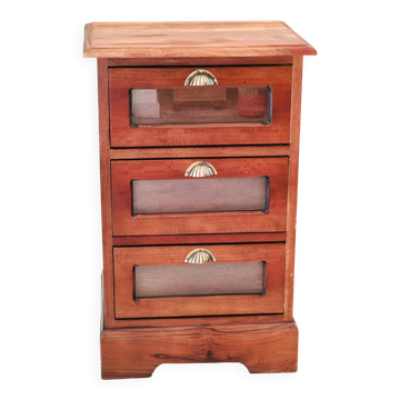 Antique wooden furniture with 3 drawers in a chic flea market style.