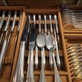 Art Deco important silver-plated metal cutlery set with wooden box Perrin early 20th century